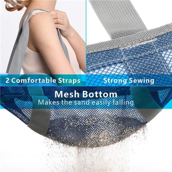 Mesh Beach Bag Family - Beach Tote 9 Pockets Beach Towel Bag - Picture 3 of 7